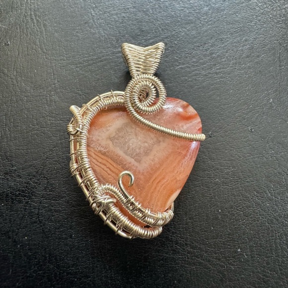 Silver and Orange Wire Wrapped Pendant